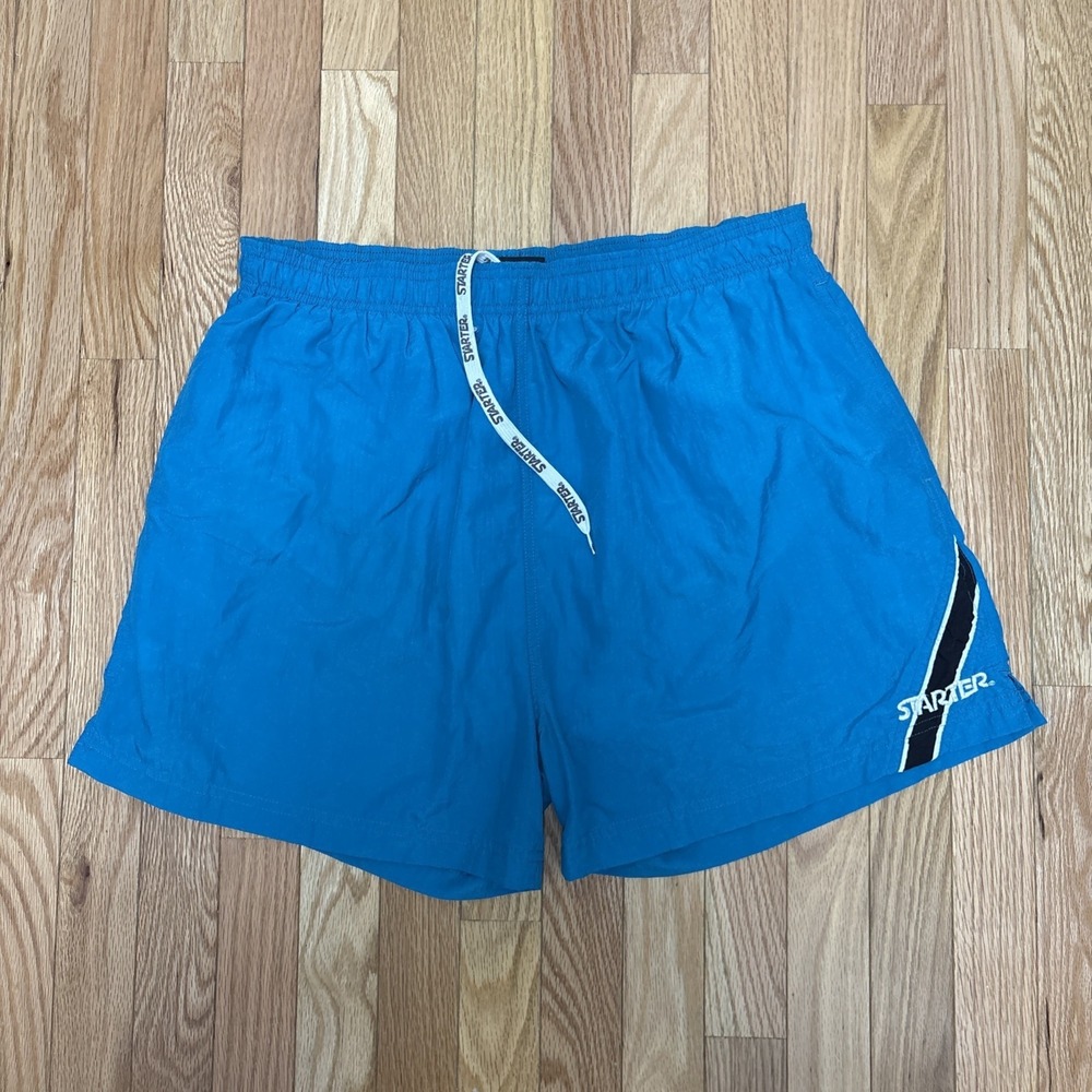 Vintage Starter Nylon‎ Turquoise Drawstring Swim Trunks - Large